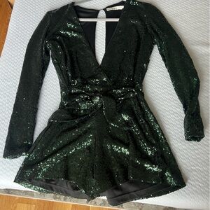 Urban Outfitters Dark Green Sequin Long Sleeve Dress